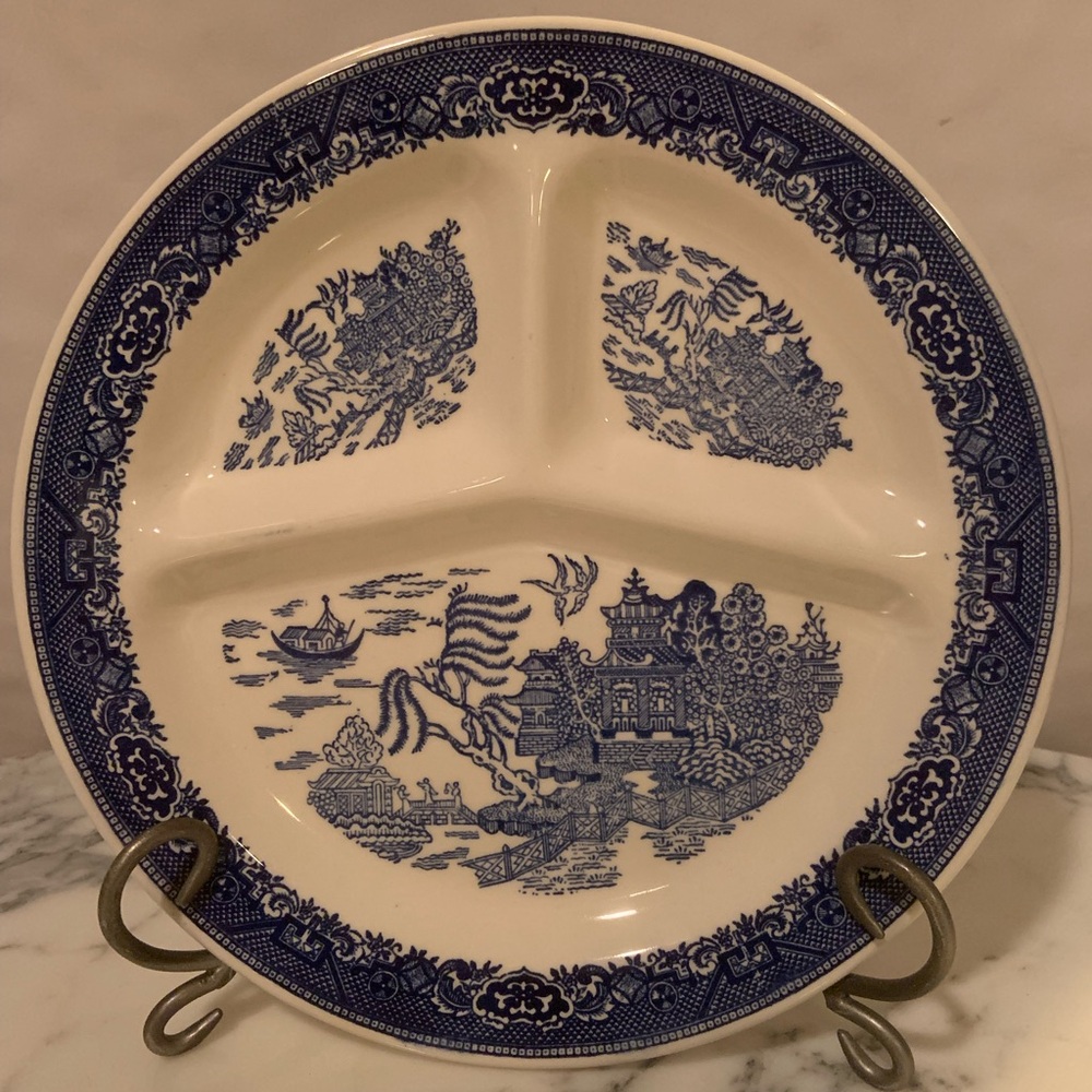 Vintage Set Of 2 Blue Willow Willoware Divided Dinner Plate 11.5” By Royal China